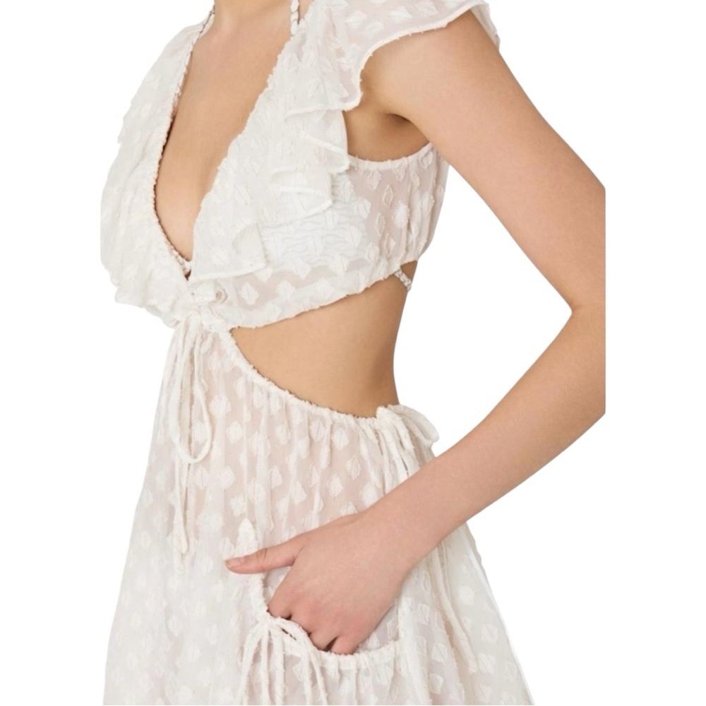 Milly Mini Dress Womens L White Delilah Diamond Jacquard Voile Cut Out Ruffle